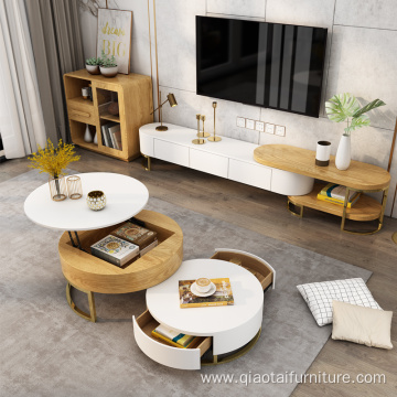 Round Nesting Luxury Gold Wood Coffee Tables